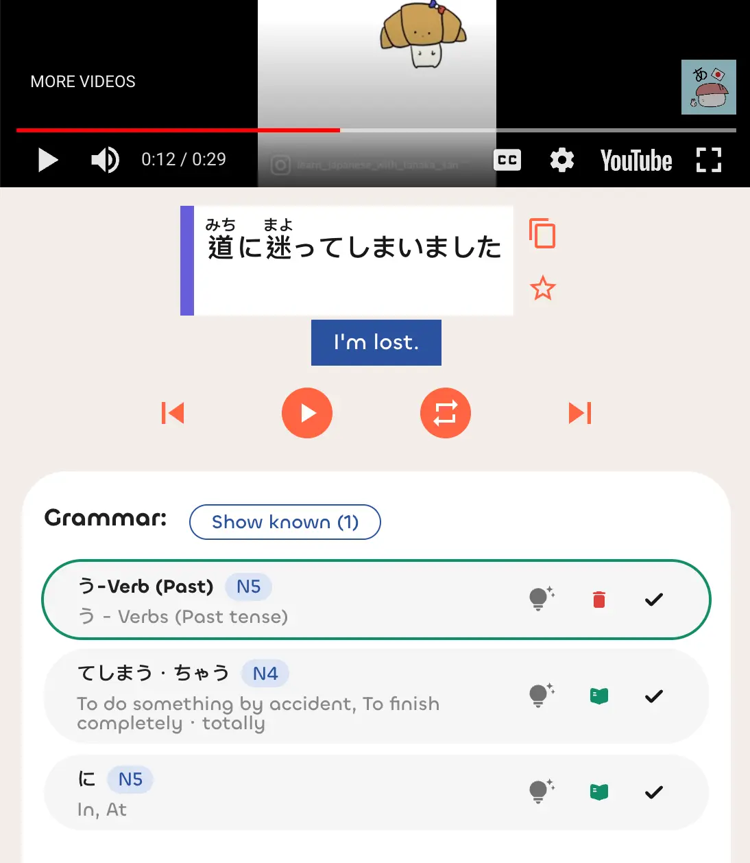 Subtitles with grammar breakdowns