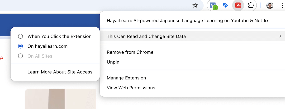 HayaiLearn extension hayailearn read settings