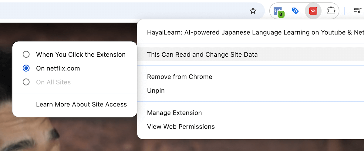 HayaiLearn extension netflix read settings