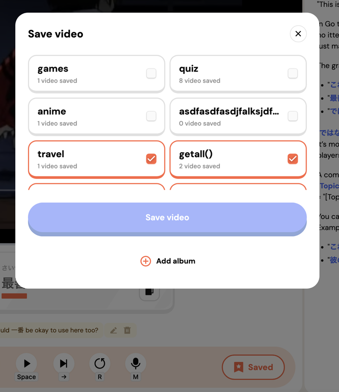 Saving a video to albums