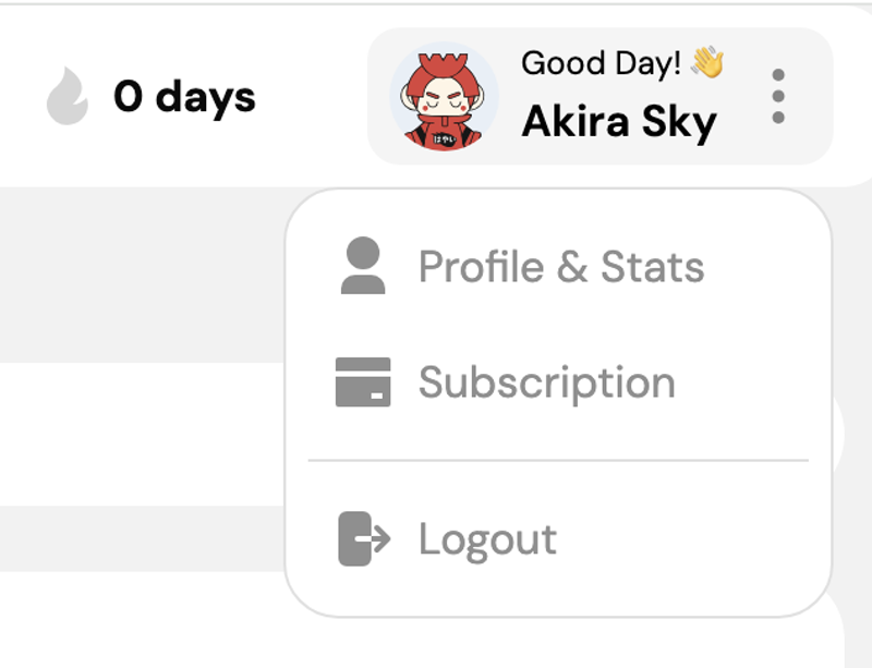 Profile menu
