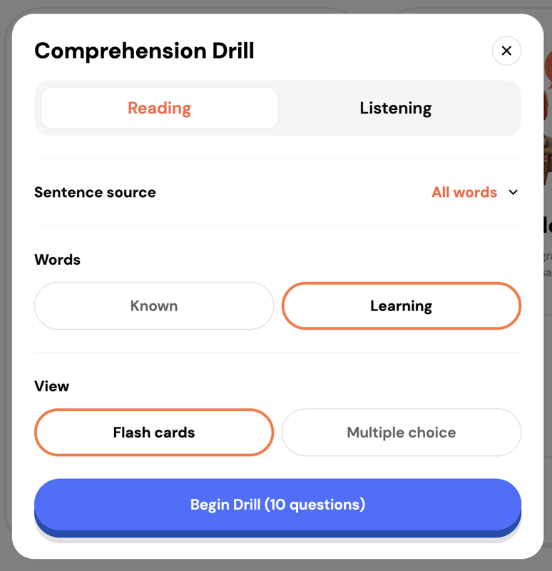 Review comprehension drill setup