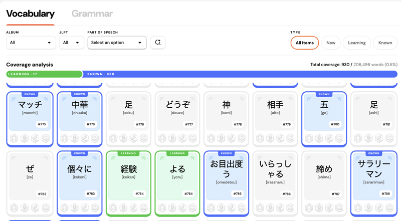 Words list page