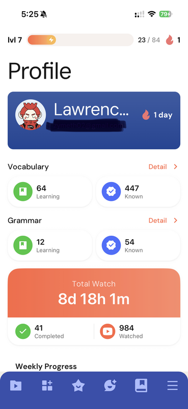 Profile and stats page on mobile