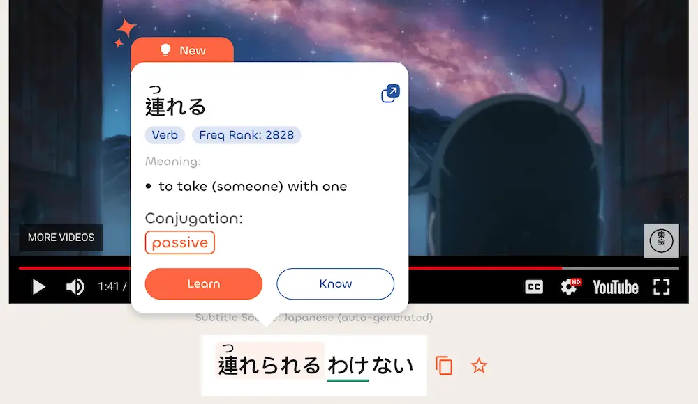 Learn vocabulary and grammar directly from subtitles